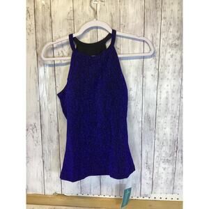 Anyfitting Women’s Blue Sparkly Halter Tank Top Built-In Bra Size M NWT